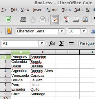 Visualizar un archivo separado por comas en LibreOffice Calc