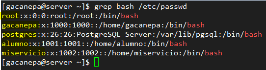 Cuentas de usuario con acceso a Bash