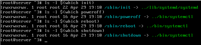 La presencia de init, shutdown, poweroff, y reboot bajo systemd