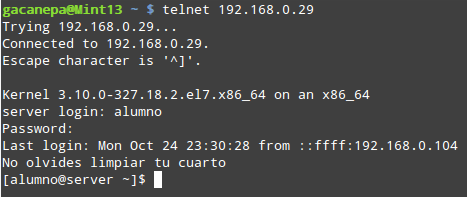 Telnet y SSH - Conexión telnet