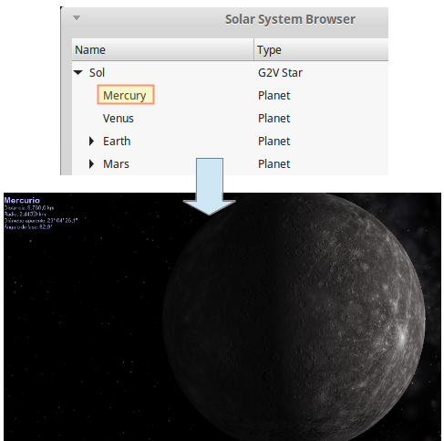 Cómo usar Celestia para navegar a un objeto del sistema solar