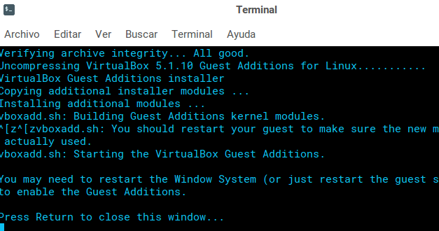 Proceso de instalación de las VirtualBox Guest Additions