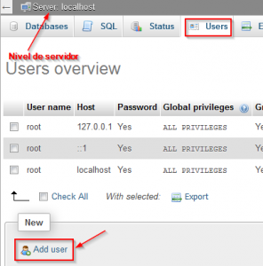 Usar phpMyAdmin para crear un nuevo usuario