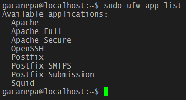 Usar ufw en Linux para mostrar perfiles de servicios disponibles