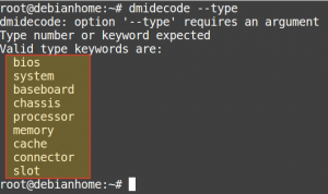 Uso de dmidecode para ver los tipos de datos que puede devolver sobre el hardware del sistema
