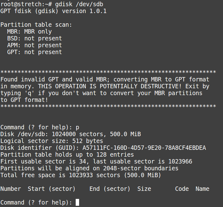 Herramientas en Linux para particionado GPT: uso de gdisk