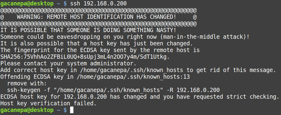 Error en conexión SSH