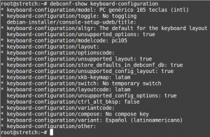 Antes de reconfigurar paquetes, podemos usar debconf-show para ver la configuración actual